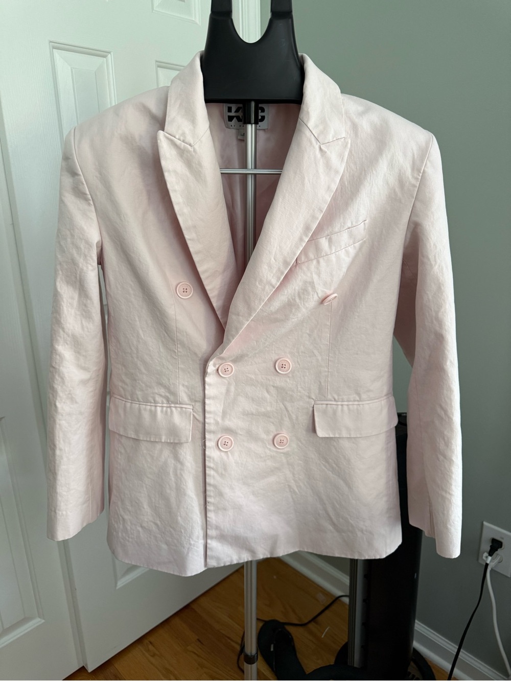 KBB by Kahlana Pink Double Breasted Cotton Linen Blazer Size Small quiet luxury